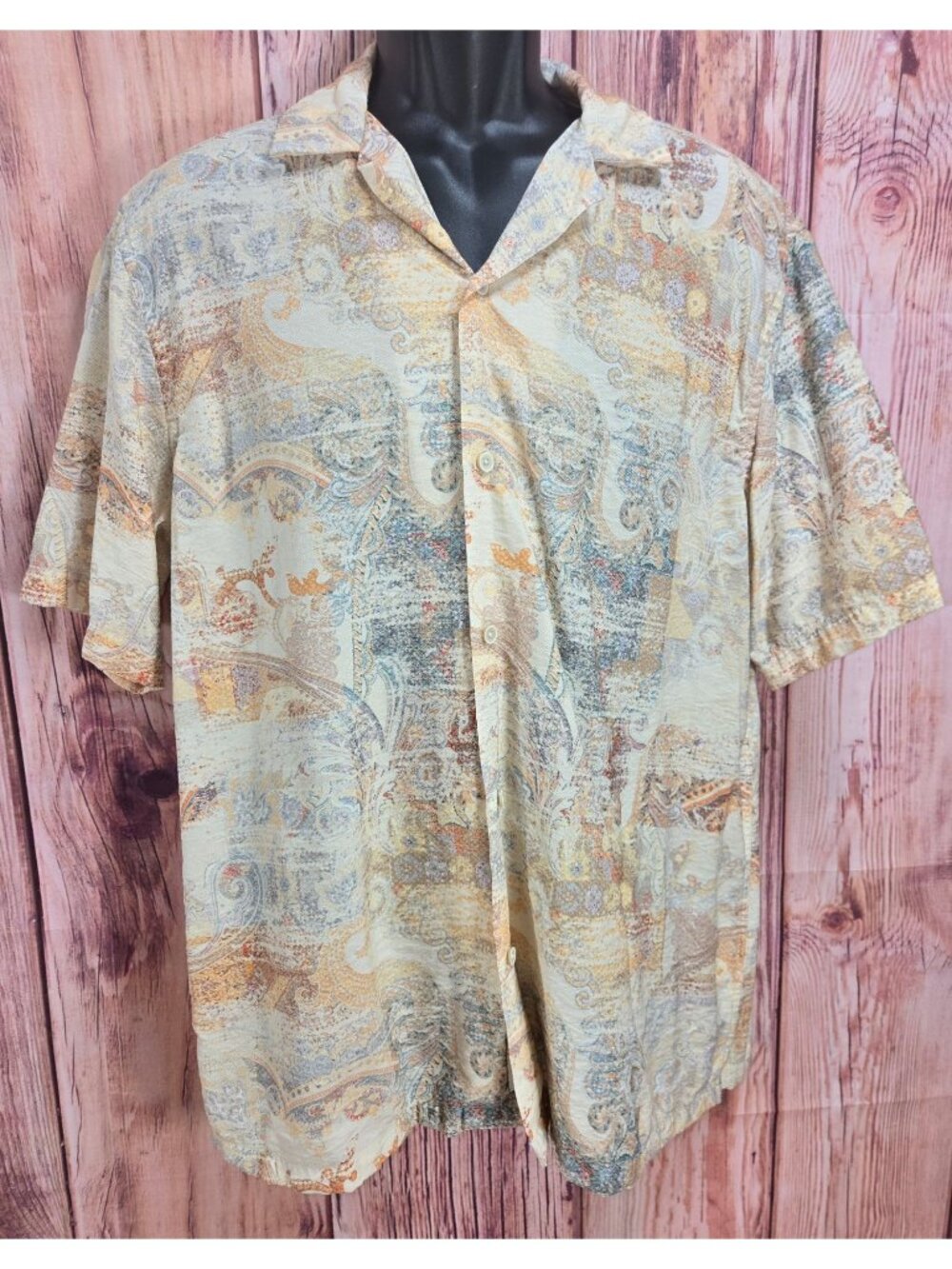 Zara Mens Paisley Print Button-Up Shirt Large Lightweight & Breathable